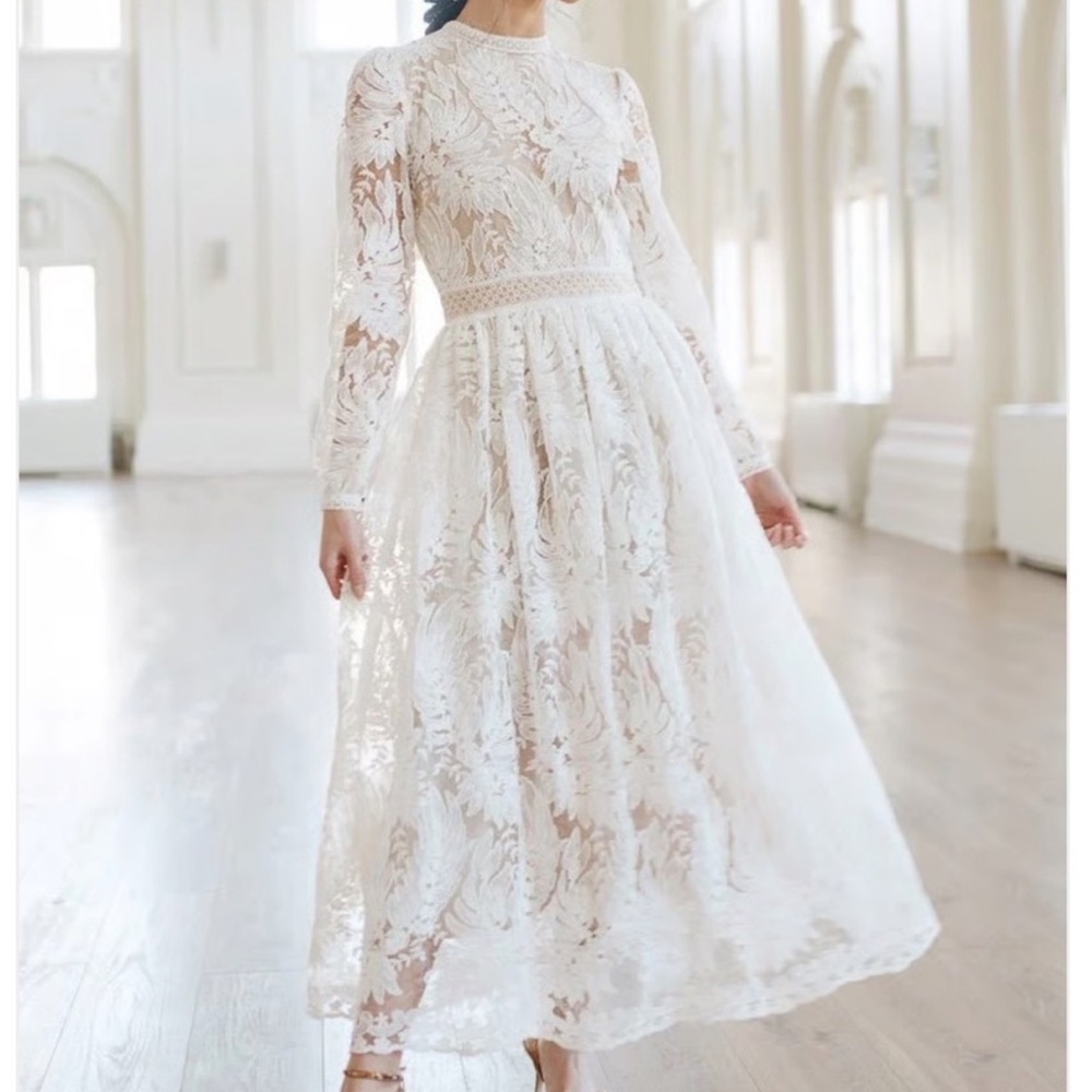 Ivy City Co Naples Lace Long Sleeve Midi Dress - Picture 2 of 6